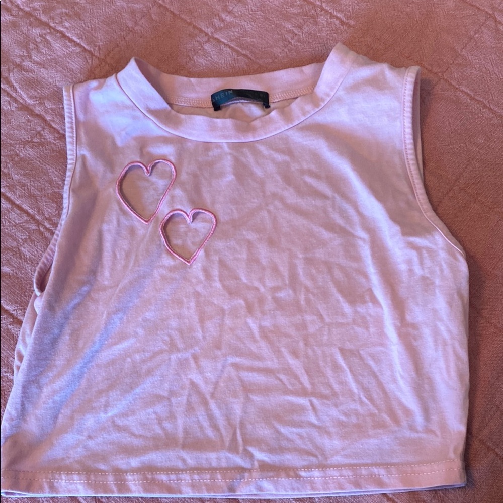 Pink Heart Embroidered Crop Top